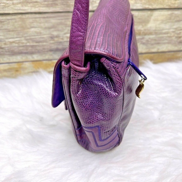 Vntg Sharif Purple Snakeskin Embossed Leather Purse Shoulder Bag Crossbody - Picture 4 of 12